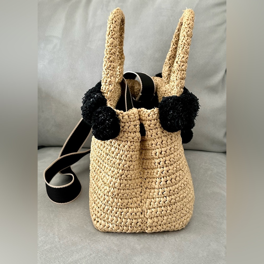 Prada raffia Pom Pom limited edition tote with unbranded canvas strap - Picture 4 of 16